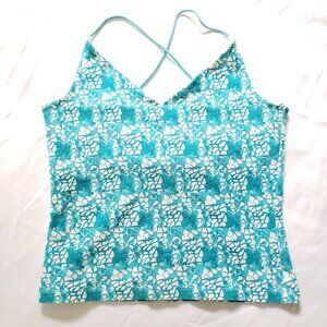 Y2K Vtg. Unique Abstract Turquoise White Pattern Cami B Moss Embellished Top SM.